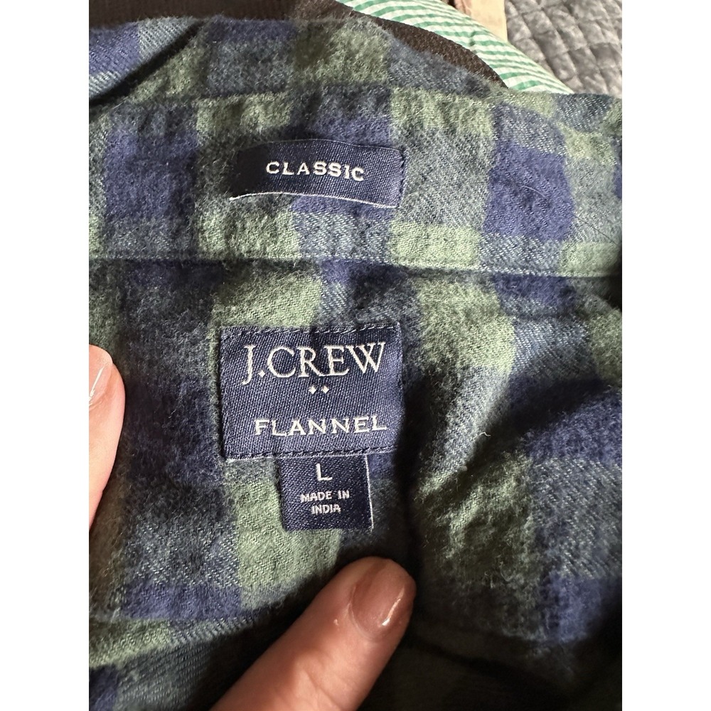 J. Crew Jaspe Cotton Shirt Navy Green Gingham Classic Fit Long Sleeve Mens L - Picture 4 of 4